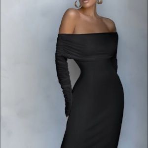 Club L London Ruched Mesh Bardot Dress